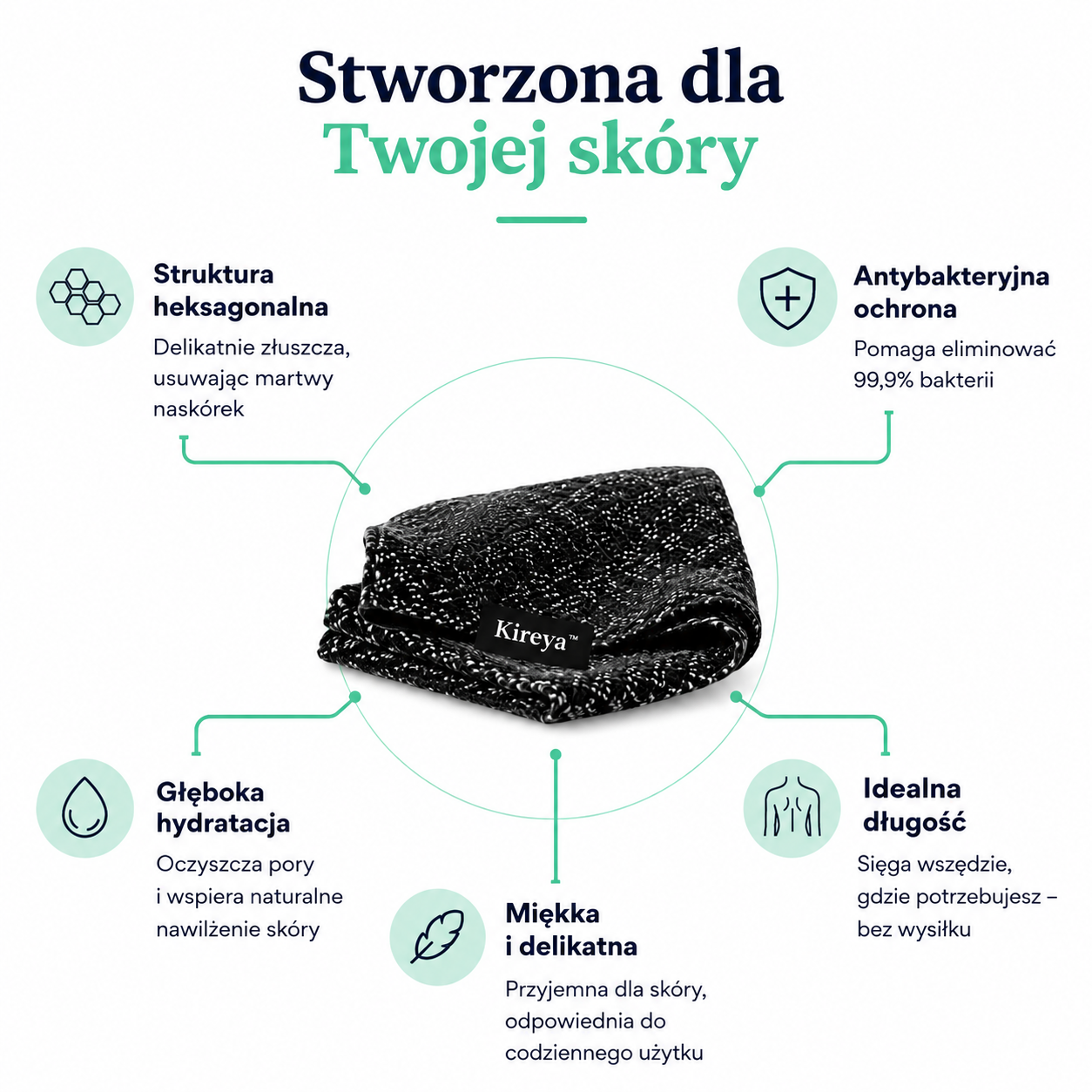 Japoński ręcznik peelingujący z jonami srebra i włóknami węglowymi
